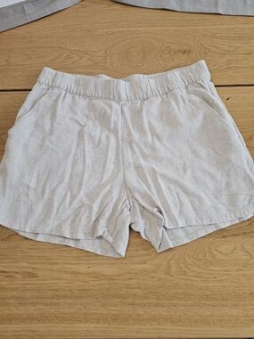 H&M Light Beige High Waist Linen-Blend Women's Shorts